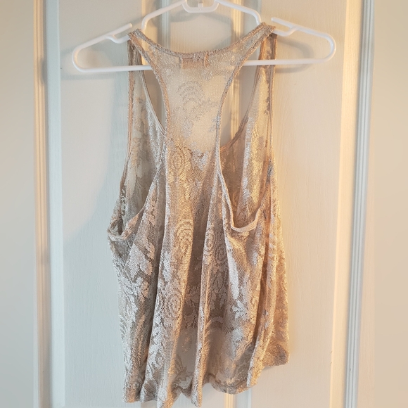 Gold metallic lace tank top - Picture 2 of 6